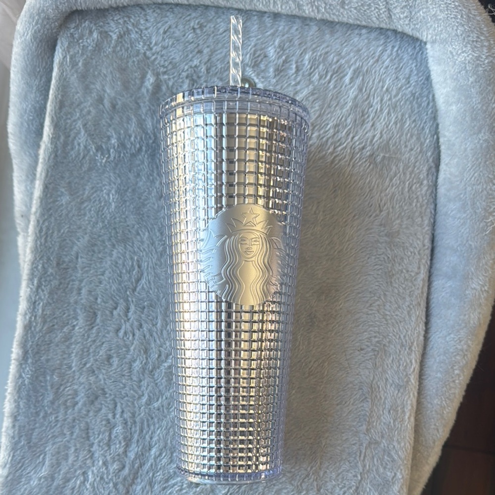Starbucks Silver Tumbler with Straw Brand New Never Opened I